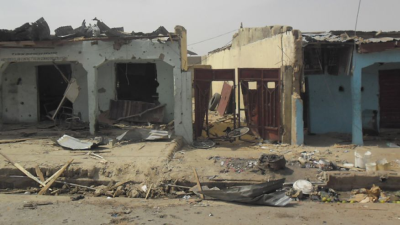 The scene of the suicide bomb blast at a World Cup viewing centre in NIGERIA,