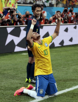  but with four goals in the first three games, Brazil's Neymar demonstrated remarkable composure for a man so young (he's just 22). Part of the reason could be his stable faith in God; a committed Christian, he tithes 10% of his astronomical Barcelona salary to his church.