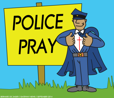 Gateway News Volunteer Cartoonist Barry de Jager shows that police are like super heroes when they partner with God. (CLICK ON IMAGE TO ENLARGE).