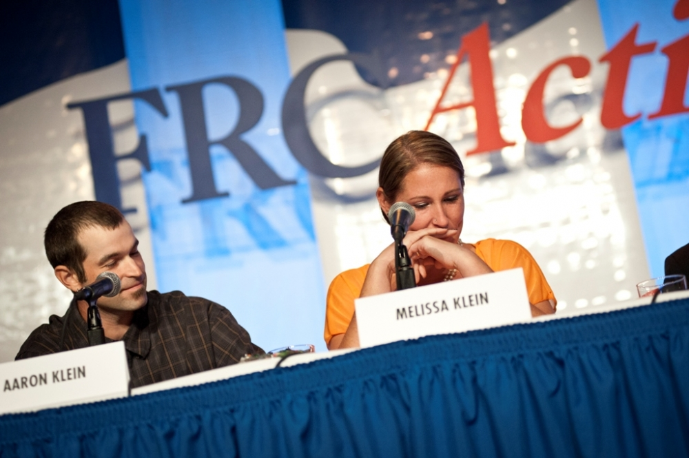 (PHOTO: FAMILY RESEARCH COUNCIL/CARRIE RUSSELL) Aaron and Melissa Klein, former owners of Sweet Cakes by Melissa bakery in Oregon, speak at the Values Voter Summit in Washington, D.C. September 26, 2014.