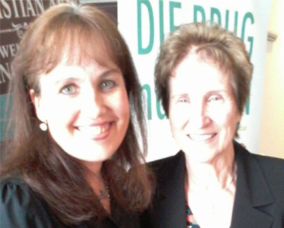 Gateway News Volunteer Reporter, Debbie Hemmens (left) with best-selling author, Francine Rivers at a press conference in Johannesburg yesterday.