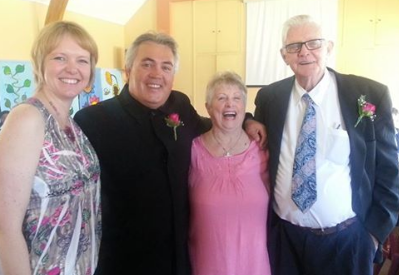 Happy wedding group, Audrey and Ron Duffield (right) and Carryn and Craig Duffield.