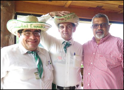Pastor Jerome Liberty (right) in a restaurant in Santa Cruz, Bolivia with two men who recognised him from his appearance on a live television broadcast.