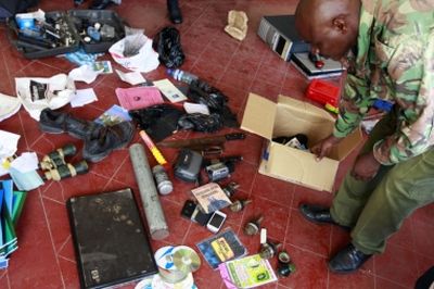 Reuters Hand grenades and other items displayed by police after a raid of the Mombasa mosque yesterday. (PHOTO: rEUTERS