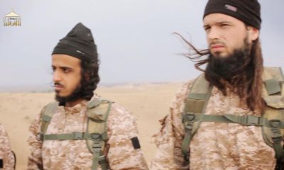 An image taken from a propaganda video allegedly shows Isis members, among them a jihadist believed to be French citizen Maxime Hauchard, right. (PHOTO: AFP/Getty Images)