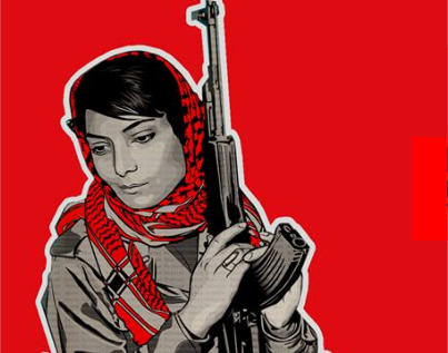 Image of a young Leila Khaled clutching an AK47 rifle -- used by BDS South Africa to promote Khaled's planned fundraising tour of South Africa next month.