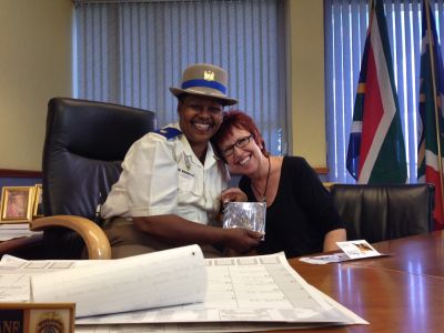 Joy Activist Sue Jameson shares a laugh break with  Superintendent Edna Mamonyane’s outlook on life and how she saw herself. Mamonyane is the tough-talking spokeswoman for the Johannesburg Metro Police Department (JMPD)