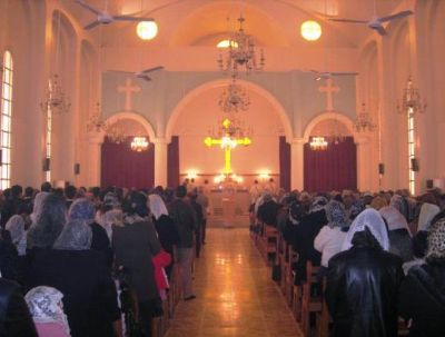 2009 Easter service at St Mary's Church, Hassaka. Now only 200 Christian families remain in nearby villages. (PHOTO: World Watch Monitor).
