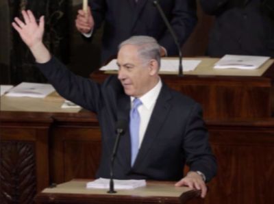 Prime Minister Behjamin Netanyahu during his historic address to the United States Congrss today.