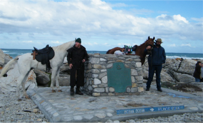 Martin (left) and his friend, Braam, at Cape Augulhas, at the end of their 2 200 km ride for Jesus in 2010.