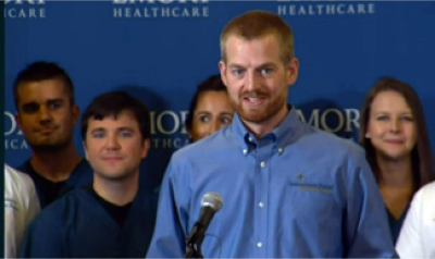 Dr Kent Brantly delivers remarks as he is released from hospital.