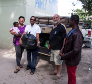 Dropping off food at Kingdom Connect Family Church in the Oshakati area.