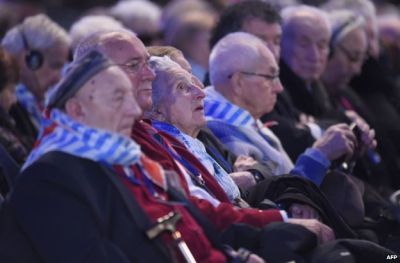 Survivors at the commemoration at Auschwitz -- they are unlikely to gather at one place again in such numbers. (PHOTO: BBC).